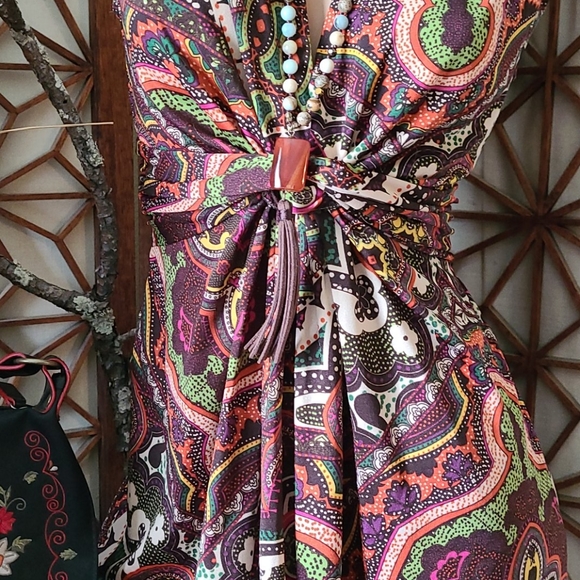 SALE BO HO PAISLEY MULTI S SLIP ON DRESS, TIE BACK - Picture 4 of 16